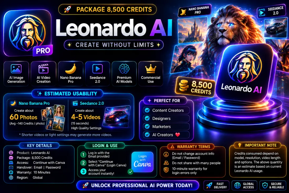 LEONARDO AI 8500 Credit 1 month - 24H warranty price in Pakistan